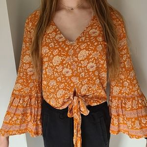 American Eagle Floral Bell Sleeve Top